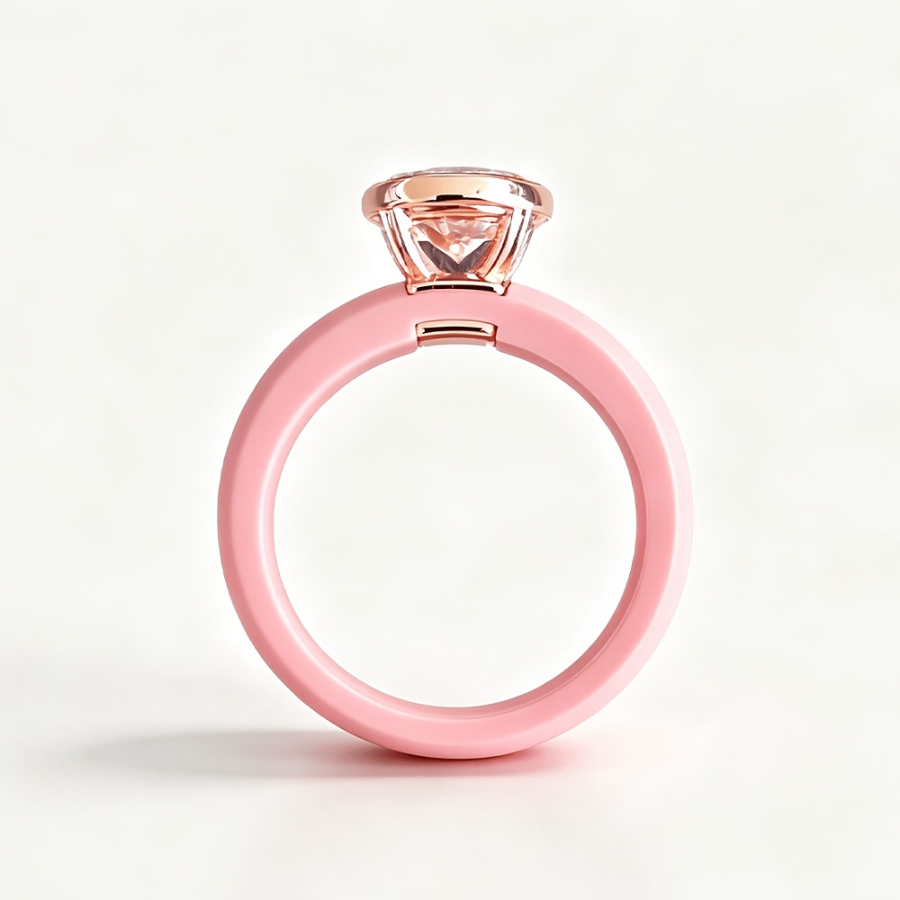 Women's Pink Silicone Ring with Round Cut Main Stone