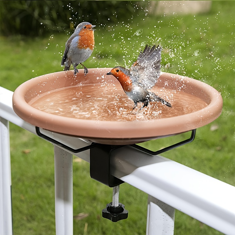 

Adjustable Deck Mounted Bird Bath, -inch Diameter Plastic Bowl With Metal Clamp, Garden Bird Feeder/drinking Basin For Outdoor Patio, Lawn, And Park Decor