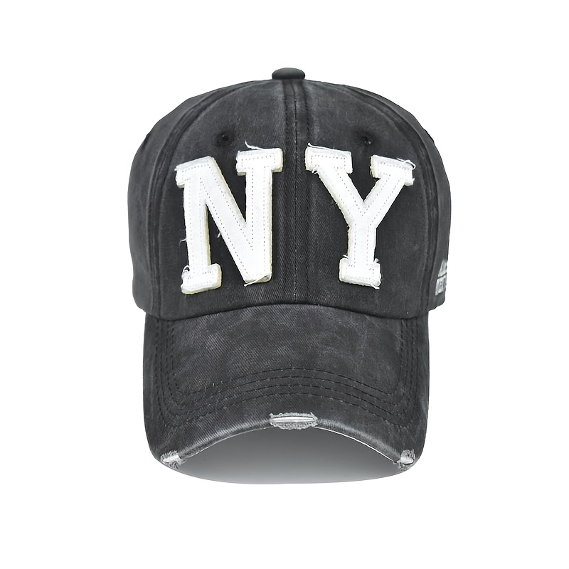 

Adjustable Ny Embroidered Baseball Cap - Distressed Black & White, Lightweight Polyester, Sun Protection Hat For Outdoor Sports & Casual Wear - Ideal Gift For Family & Friends, Baseball Hat