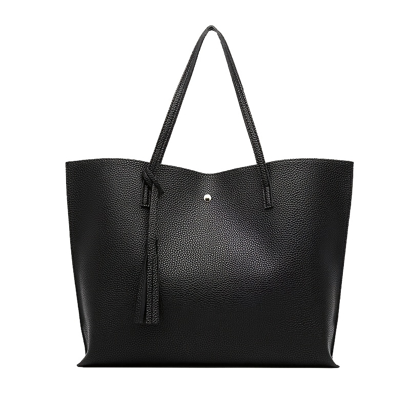 TEMU Women's Large Capacity Soft Synthetic Leather Tote Bag Suitable For Commuting - Closure Lychee Texture Shoulder Bag With Strap, Minimalist