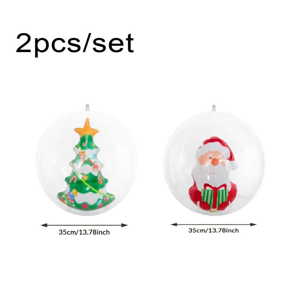 TEMU 2pcs Transparent Pvc Christmas Inflatable Party Ball With Inner Ball, Santa Claus And Christmas Tree Built-in Decorative , Hung As Festive Party