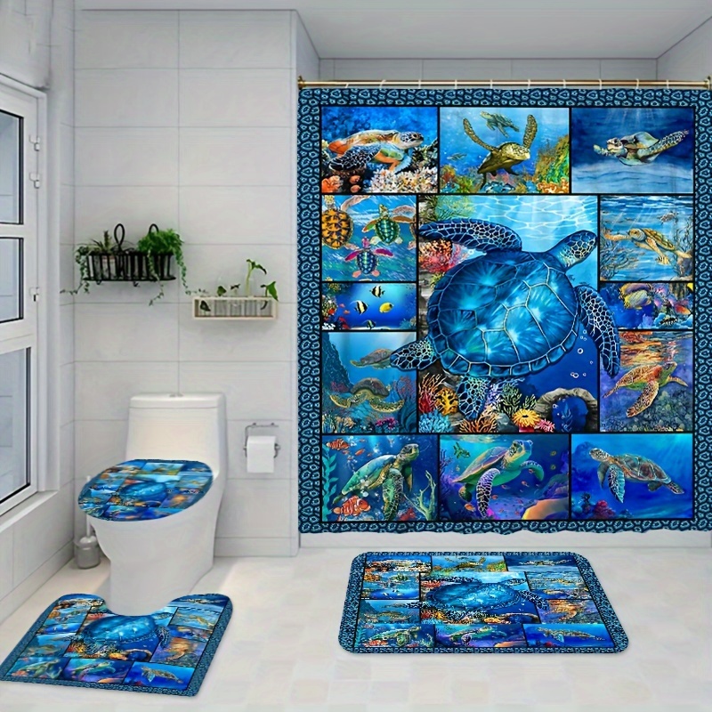 1pc Sea Turtle Printed Shower Curtain, Waterproof Shower Curtain With  Hooks, Bathroom Decorative Partition, Bathroom Accessories, Home Decor