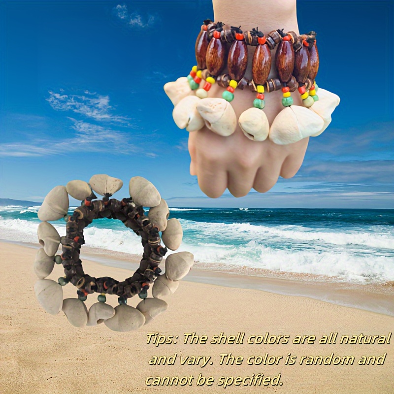 1pc Natural Fruit Shell Handbell - African Drum Strike Wrist Bell with Beaded Strap, Mixed Colors, Solid Shell Construction for Halloween, Thanksgiving, Christmas Decorations & Music Accompaniment, Handbell For Music, Festive Accessory