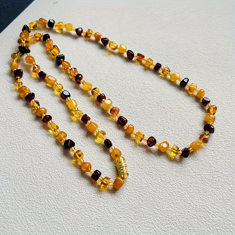 Image of 1 Bohemian Amber Beaded Necklace - Yellow Honeycomb Amber Chain, , Handmade, Bead Lengths, Bohemian Fashion Jewelry, Natural Amber Wax With Is Normal {multiple Shapes}