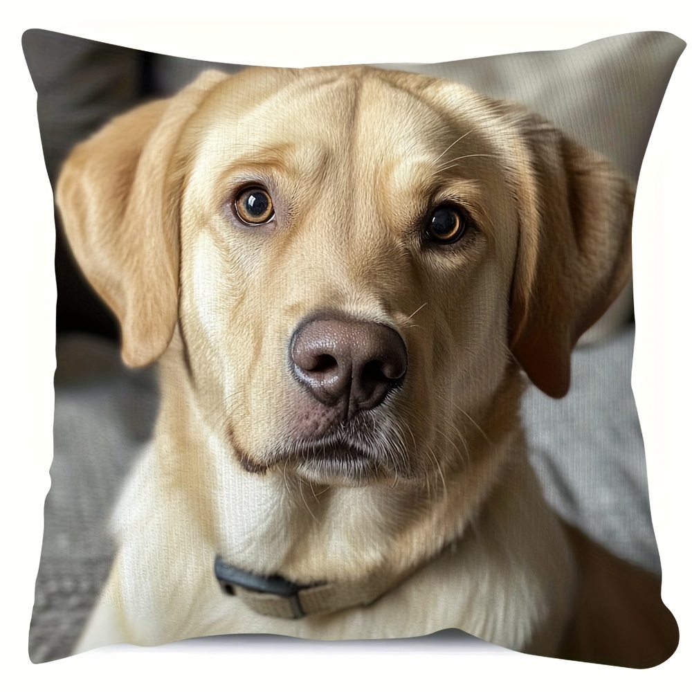 TEMU 1pc Golden Labrador Decorative Pillowcase - 2d Flat, 18x18 Inches, Double-sided Print, Soft Plush Dog Lover Home Decor, Zipper Closure, Suitable