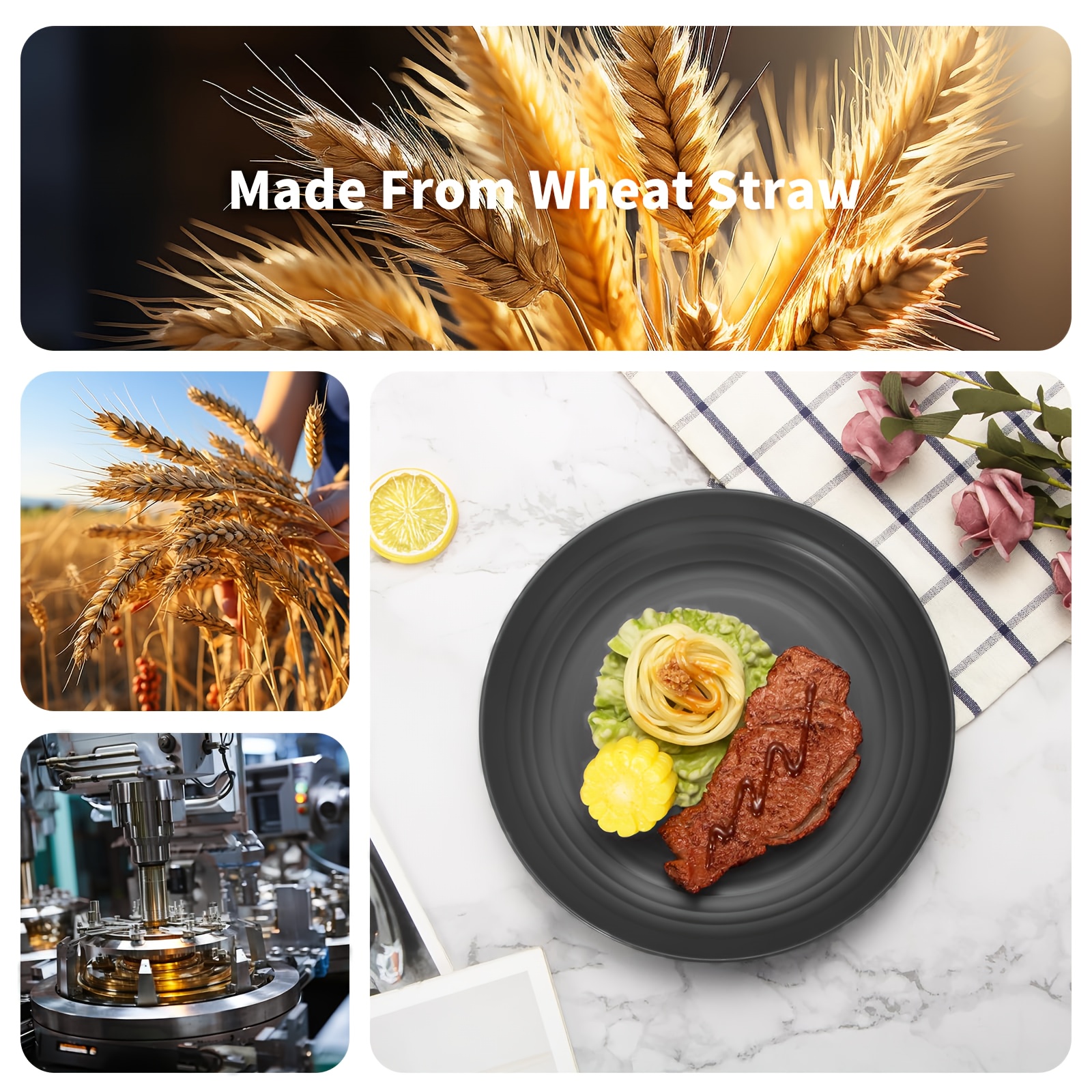 Set of Black Wheat Straw Tableware, Featuring Integrated Plates And Bowls, Suitable for Microwave And Dishwasher Use, Perfect for a Valentine'S Day Party