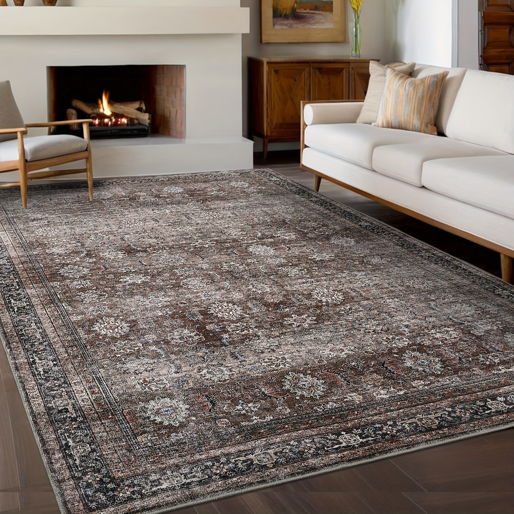 A Spacious Vintage Area Rug Washable And Adds Style To Your Living, Dining, Or Bedroom. It Features A Low Pile Design With A Non-slip Backing, Making It For Easy To And . Indoor Rug Is Perfect For