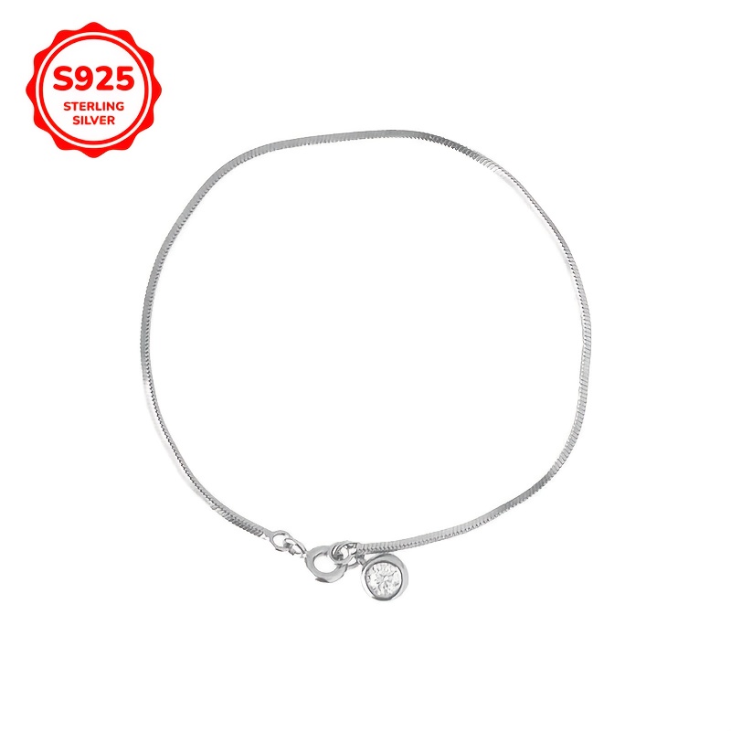 925 Silver Round Pendant Bracelet with Zirconia Snake Bone Chain
