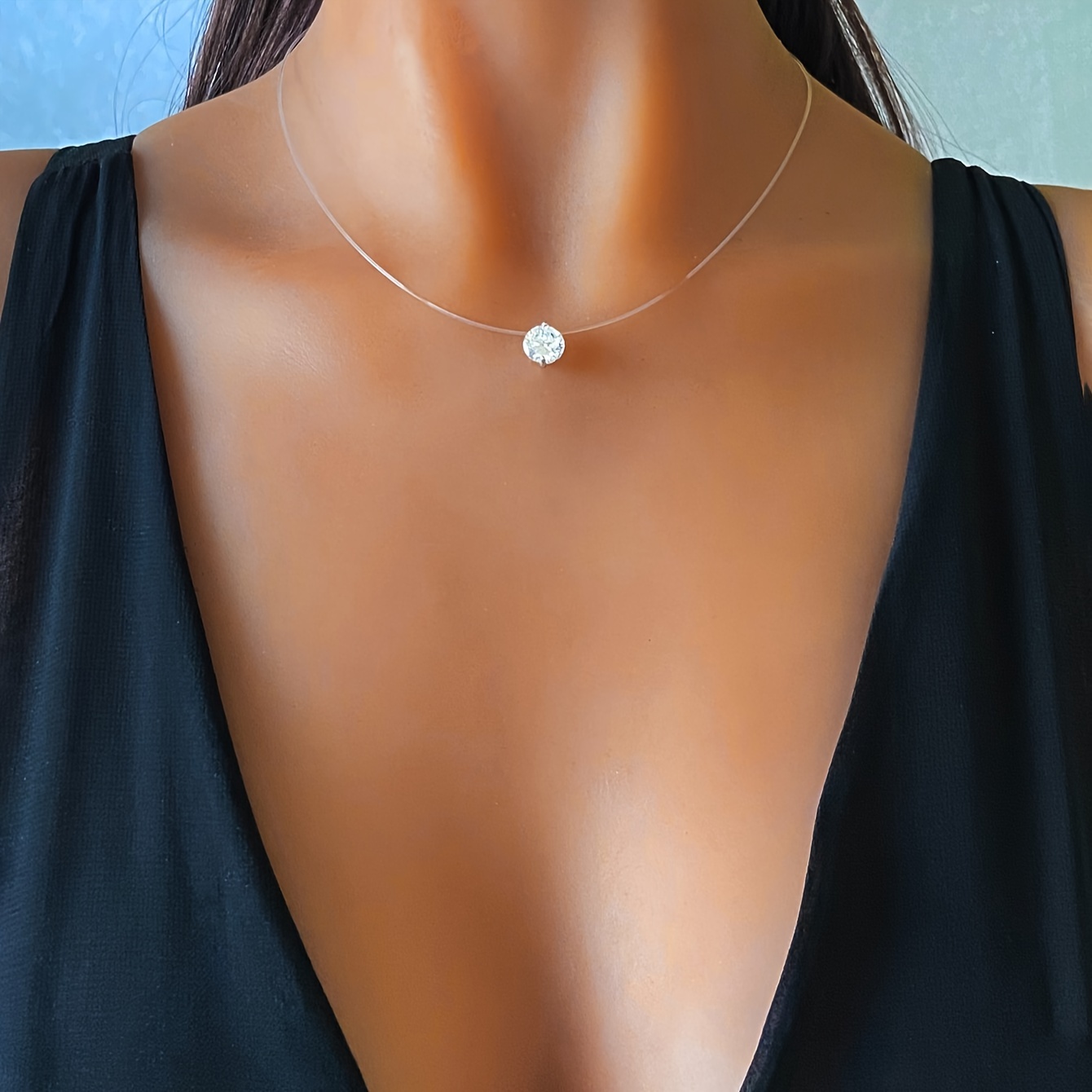 

1pc Minimalist Invisible Transparent Fishing Line Necklace, Collarbone Chain, Mermaid Tear Necklace