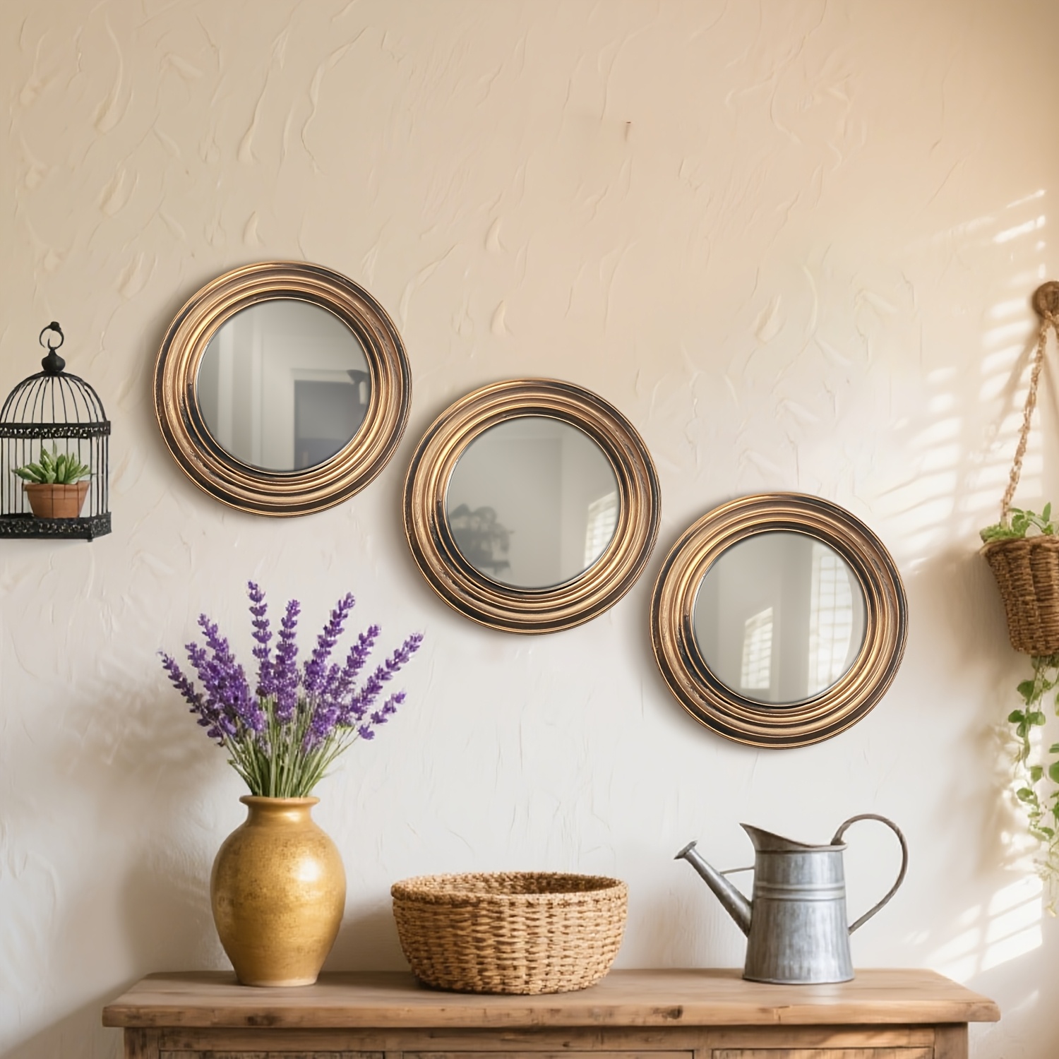 Piccoli specchi rotondi per decorazione da parete, set di 3 – grandi accessori per la casa per camera da letto, soggiorno e sala da pranzo (BM012