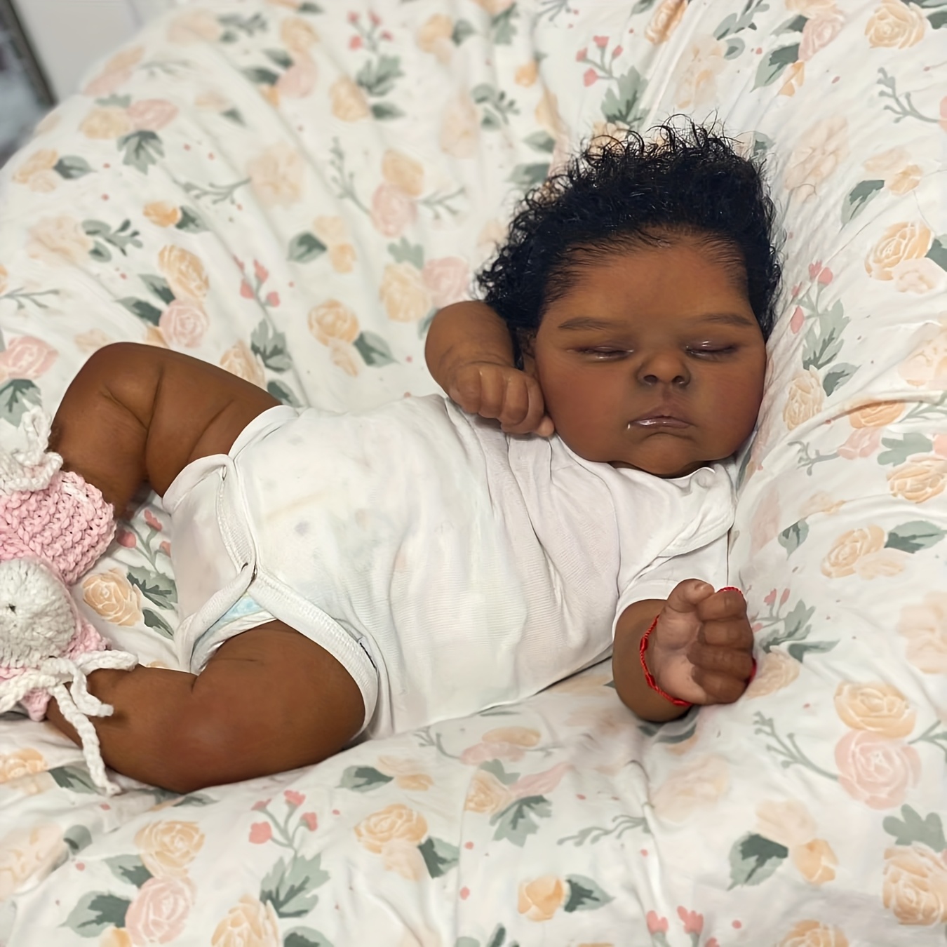 19 Inch Realistic Newborn Baby Doll with Hand-* Curly Hair Dark Brown  Light Beige Full Vinyl Body, Handmade Collectible Gift for Ki