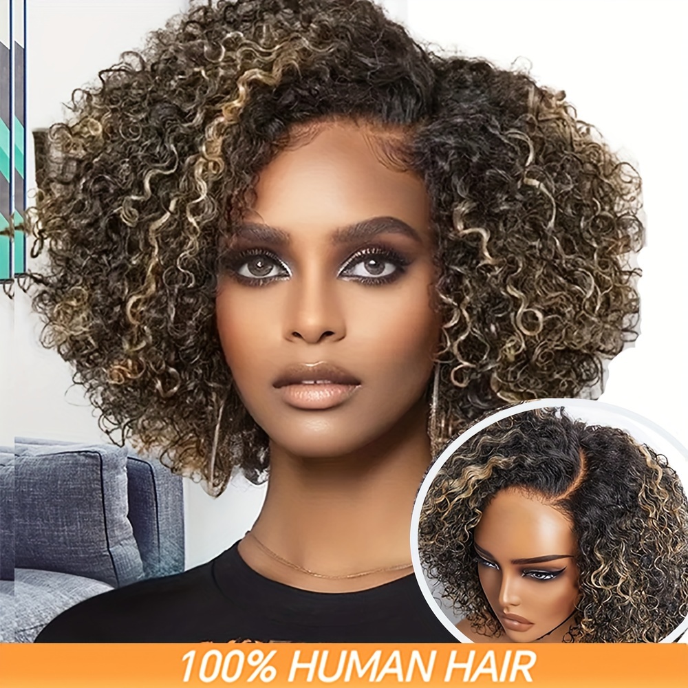 

Ombre Highlight Lace Front Wigs, 13x1 Short Curly Cut, Pre T Part Curly Lace Wigs For Women, 200% Density, Human Hair, Universal Fit