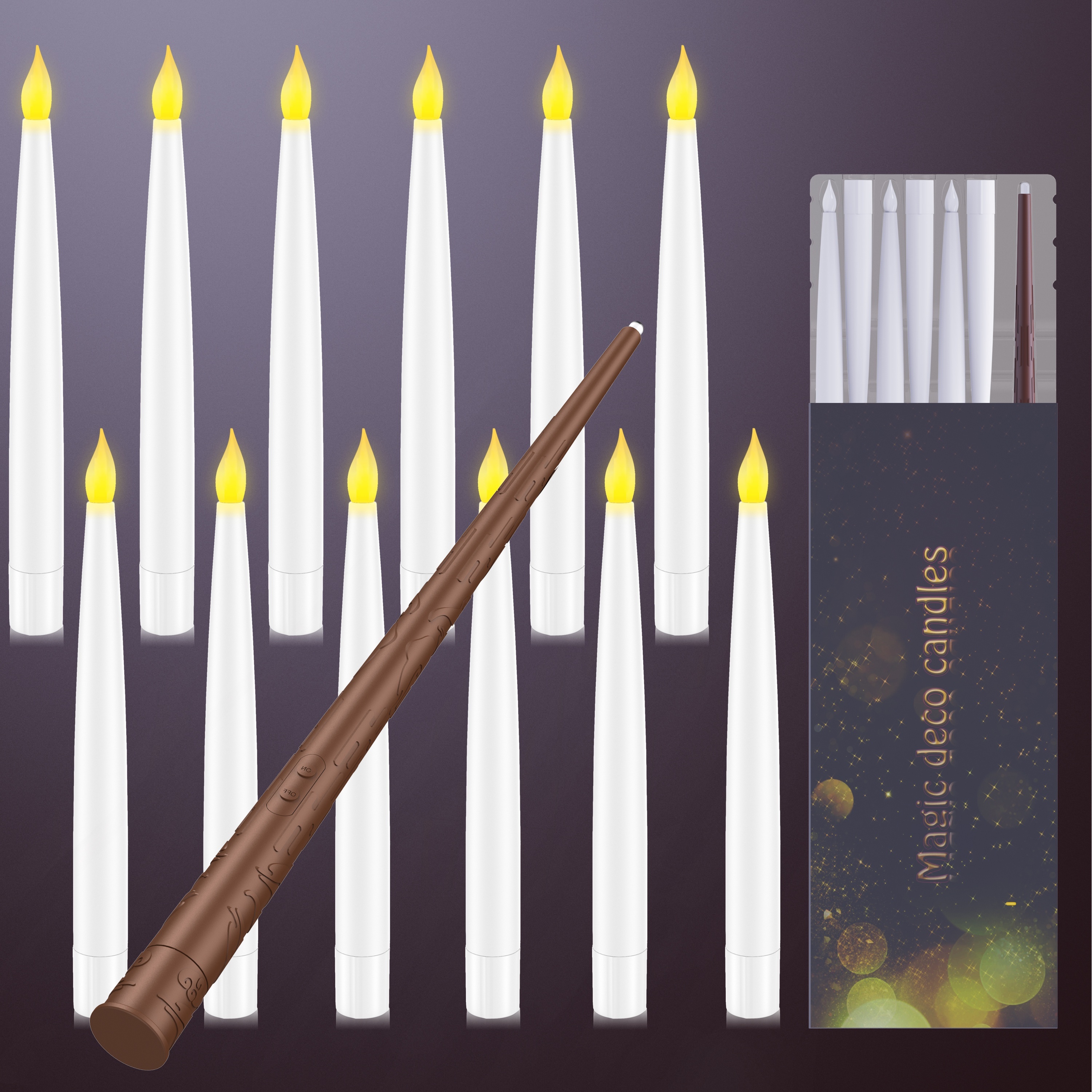 

Halloween Decorations, Floating Candles With Wand, Magic Hanging Candles Flickering Flameless Led Taper Candle, Battery Operated Window Candles For Christmas Halloween Decor (12 Pack)