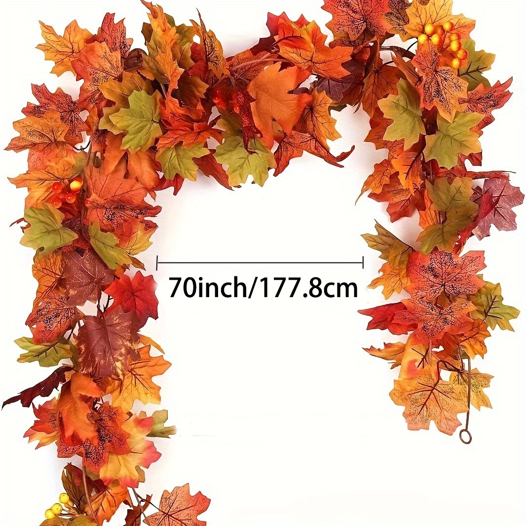 TEMU Christmas 1pc Thanksgiving Artificial Maple Leaf Wreath | 70 Inch Vine With Fall Leaves And Berries - Plastic Fall Leaf Hanging Decoration For,