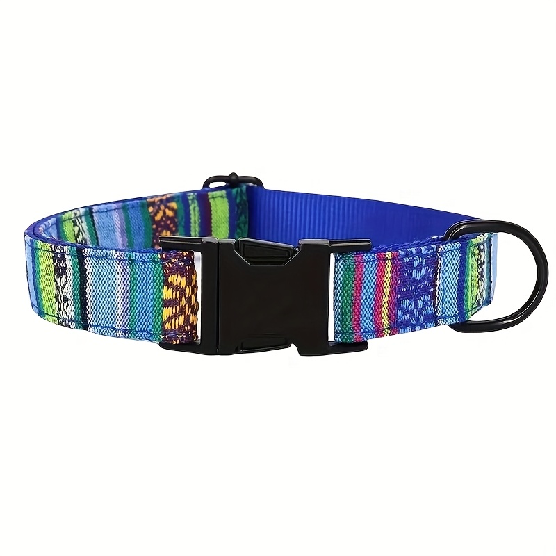 TEMU Custom Engraved Nylon Dog Collar With Striped Pattern & Metal - Personalized Pet Id Tag For Small To Medium Dogs, Durable Polyester Collar For