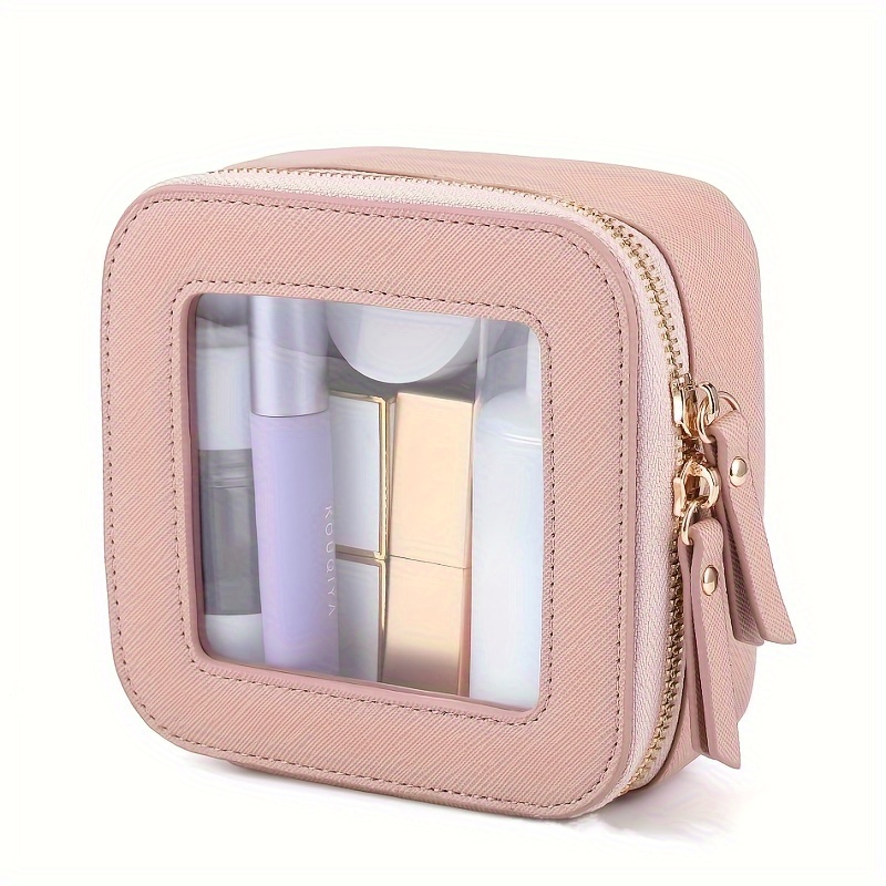 

Transparent Window Cosmetic Bag, Compact And Simple Makeup Organizer, Portable Travel Toiletry Pouch, Zippered Skincare Storage