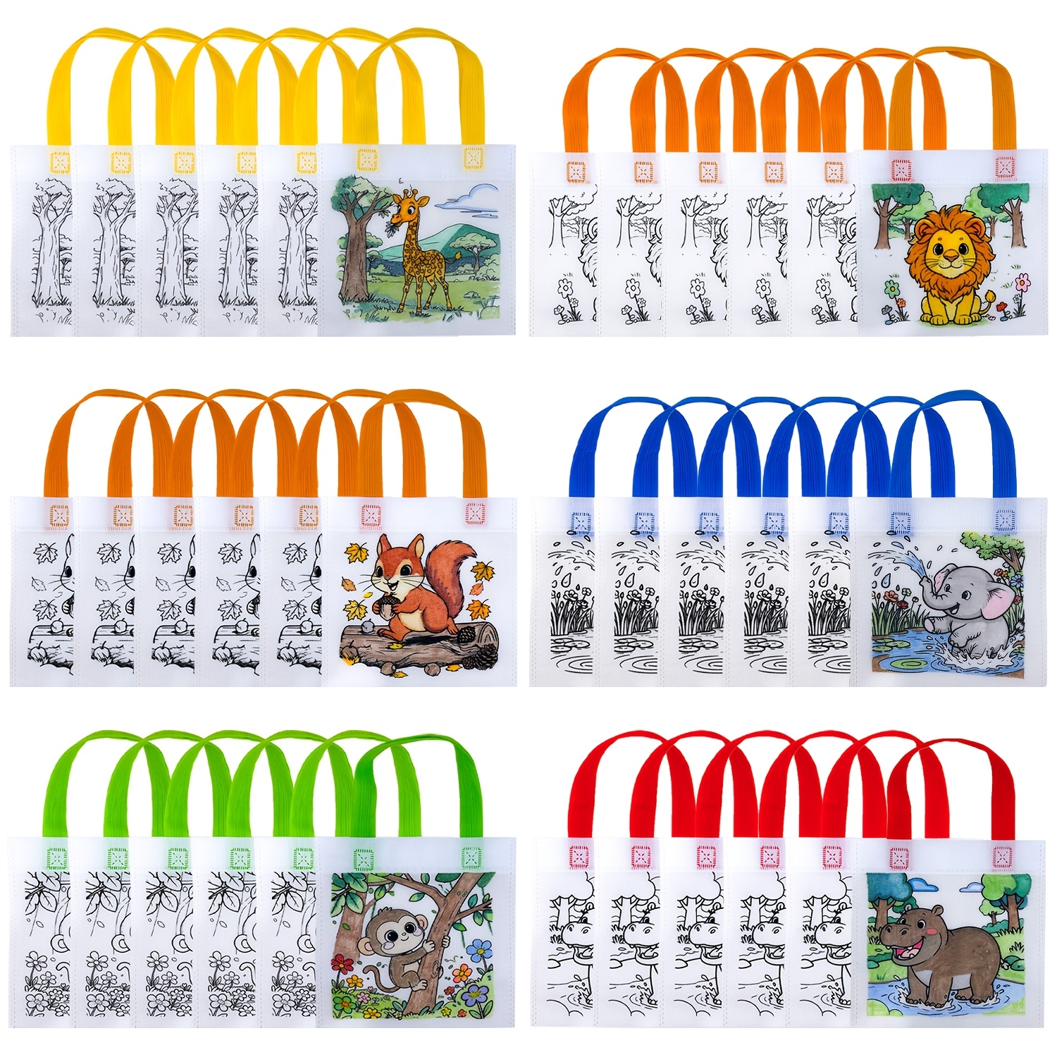 TEMU 36 Bolsas Graffiti, Bolsas de Compras y Regalo con Temática Animal y Coloridas, Diseños como León, , Mono, Elefante, Hipopótamo, Etc., Ideales