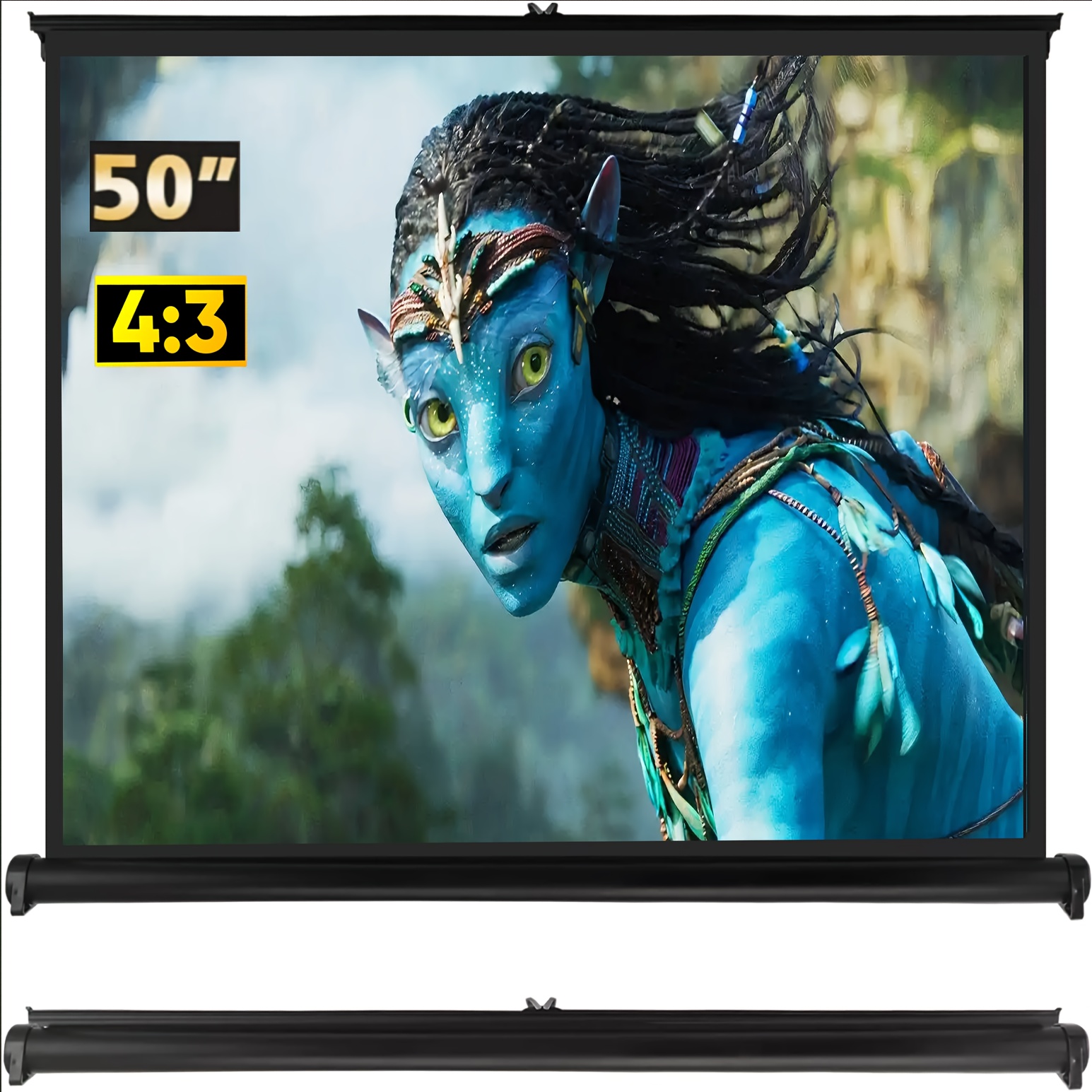 TEMU Pantalla de proyección retráctil portátil de 50 pulgadas 4:3, pantalla móvil de uso para pisos y escritorio, tela duradera, ideal para montaje ,