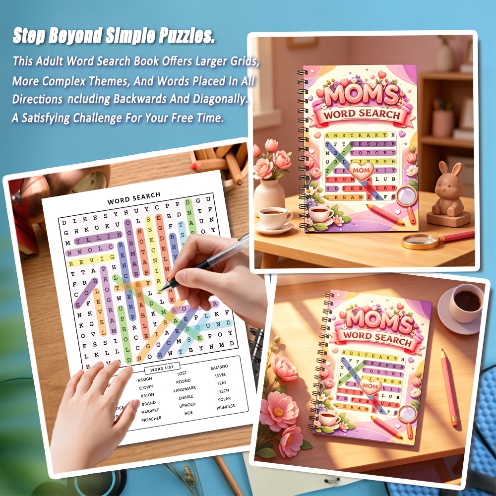 Mother's Day Word Search Puzzle Book, Stress Relieving Fun