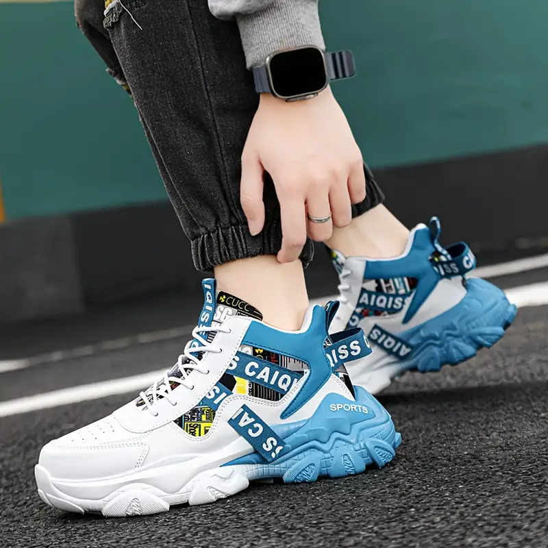 zapatillas altas para hombre - diseño geométrico y naranja con acolchado , de pvc, calzado casual para gimnasio, senderismo y uso , forro transpirable y soporte arqueado - /outdoor Detalles del producto 0
