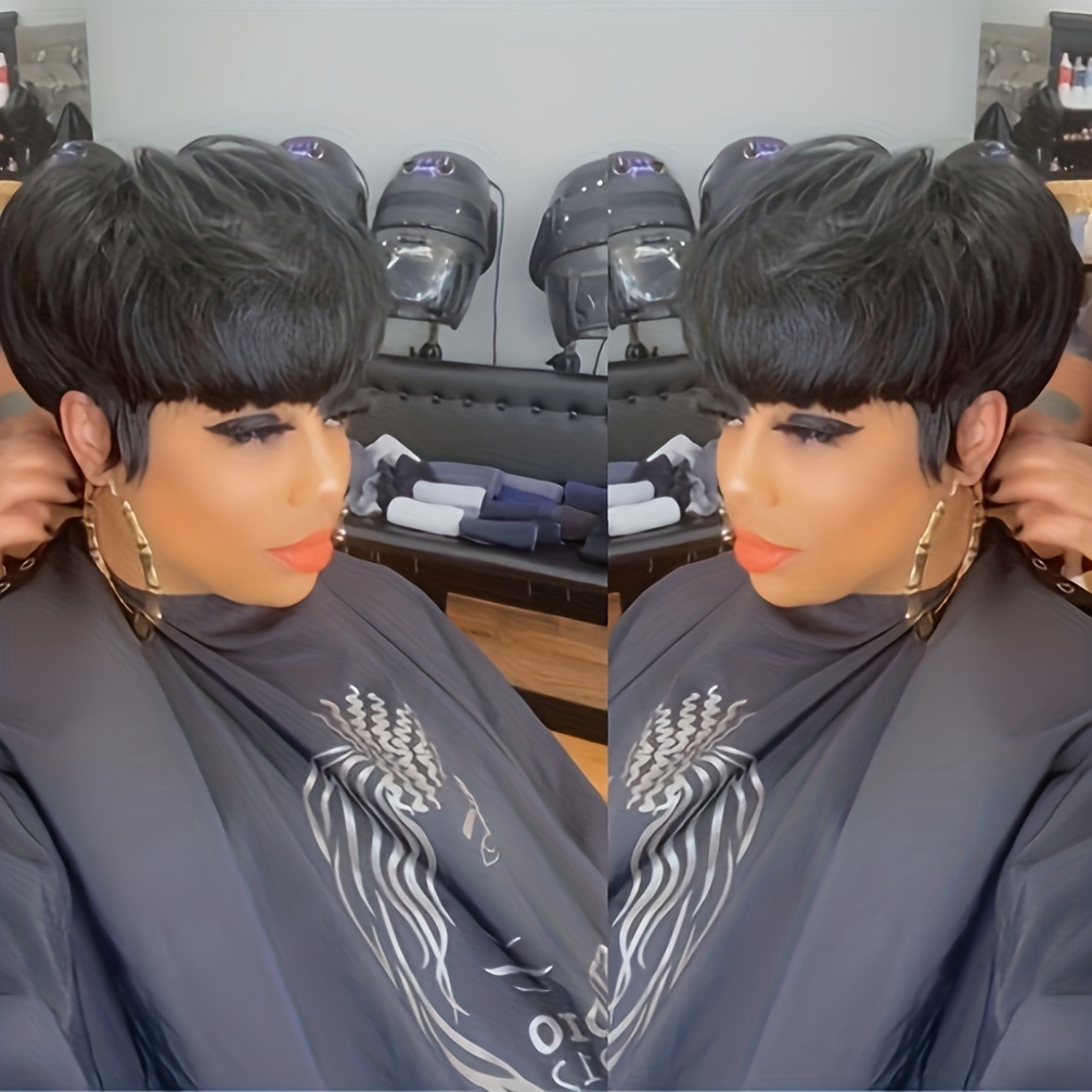 TEMU Short Straight Human Hair Wigs For Women, Fully Machine-made Cut Style