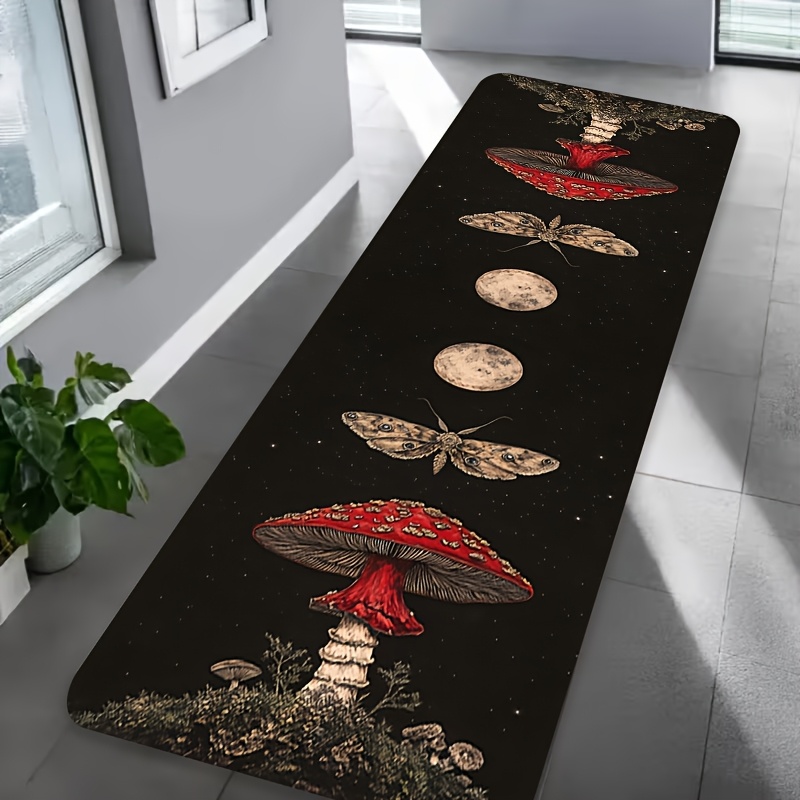 TEMU Mushroom & Carpet Rug Suitable For Hallway Runner, Non-slip Machine Washable Flannel Mat With Mushroom, & Moon, Soft Long Rug Suitable For