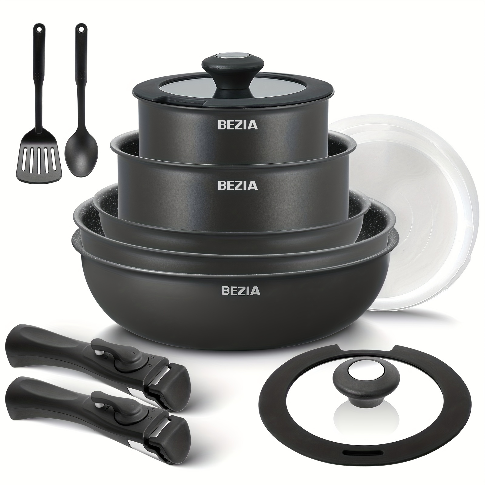 

13pcs, Induction Cookware Set, Nonstick Aluminum Pots And Pans With Removable Handles, All Hobs Compatible, Stackable, Dishwasher/oven Safe, Pfas Free, With Silicone Lids & Cooking Utensils