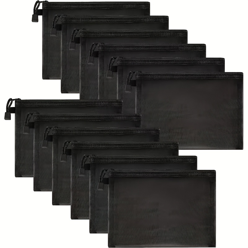 TEMU 12 Sacs en de Nylon Zippés - Noirs/Blancs Réutilisables pour Cosmétiques, Fournitures Scolaires et Accessoires de Voyage avec Fermeture Éclair