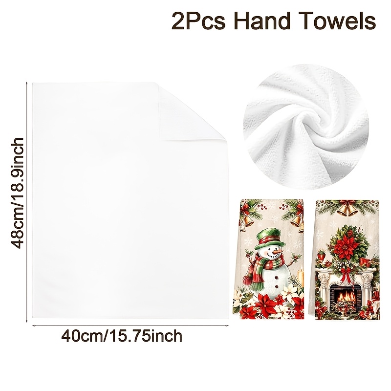 TEMU 2pcs Vintage Christmas Kitchen Towels, 40x48cm Snowman Poinsettia Print Polyester Cleaning Cloth, Soft Absorbent Dish Towels For Winter
