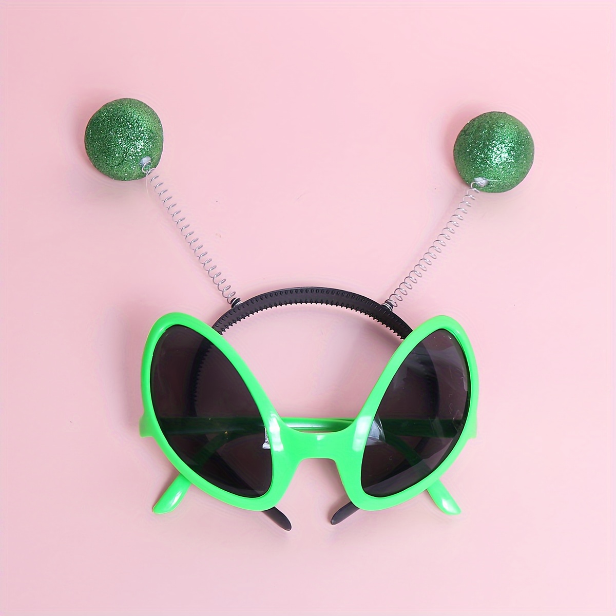 

Party Accessory Set - 1pcs Green Alien Eye Glasses & 1pcs Glitter Bouncy Ball Headband For Festive Party Celebrations, Plastic Construction Without Feathers