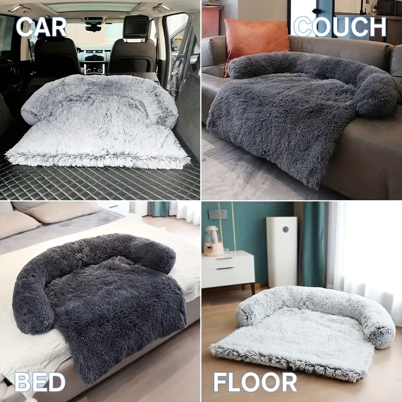calming dog bed fluffy plush sofa cushion with washable cover   anti slip base for large medium small dogs and cats light gray and dark gray sizes   Product details 7