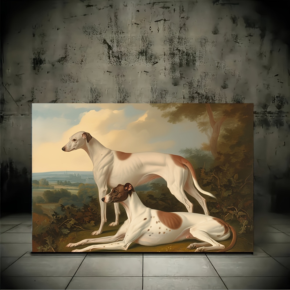 

Canvas Wall Art Painting Of 2 Greyhounds In English Countryside - Unframed 12x16inch Light Luxury Living Room Decor