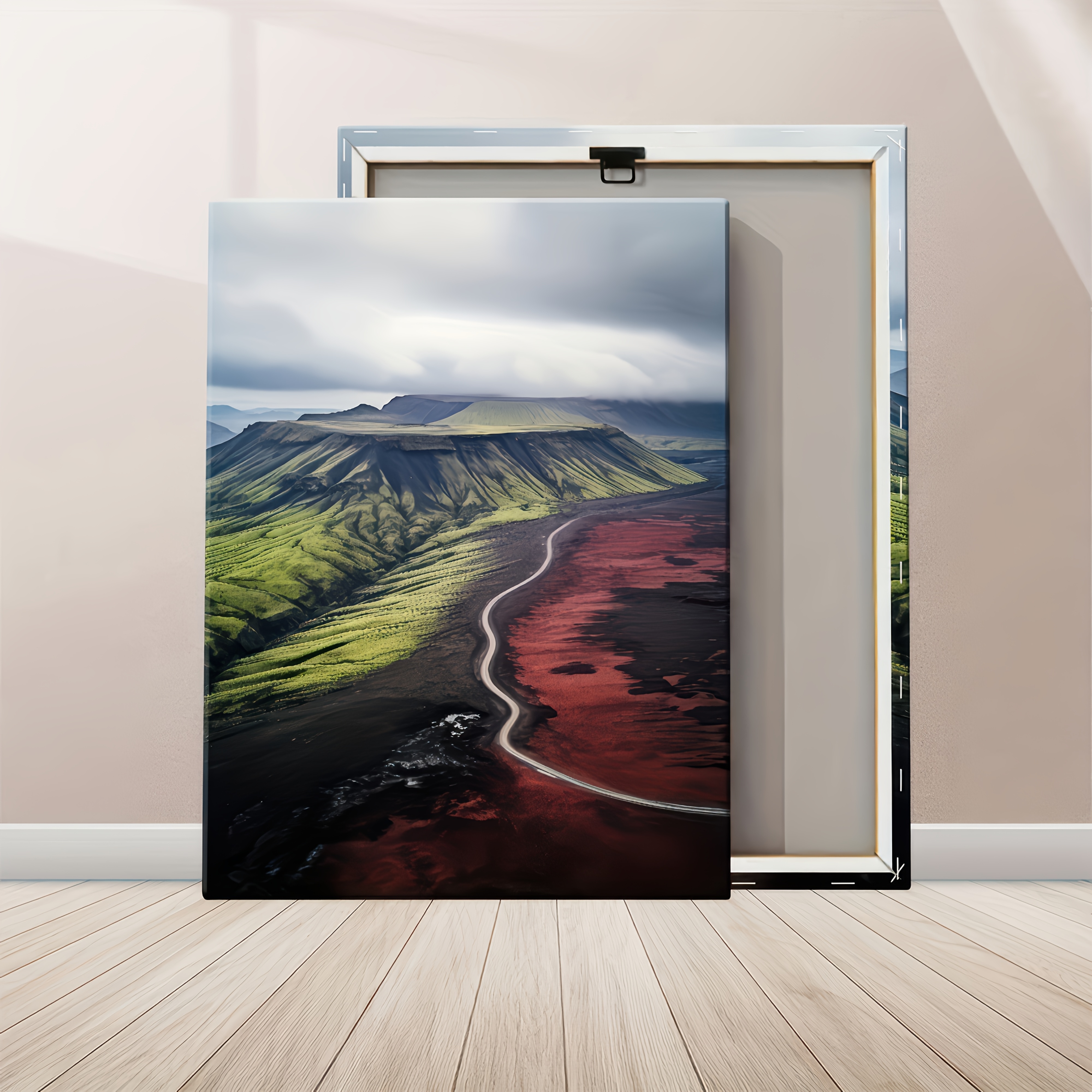 1pc wooden framed icelandic volcano landscape wall art   canvas print with dark clouds     farmhouse   home decor for living room bedroom office bathroom dining room office artwork quality  