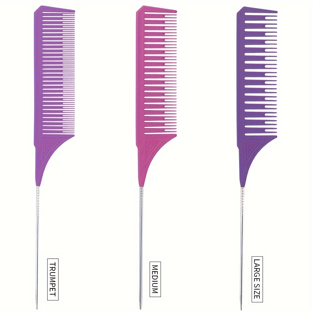 TEMU 3pcs Plastic Threaded Anti-slip Steel Needle Tip Comb For Hair Hair Dyeing Comb, Heat-resistant Oil Dyeing Comb