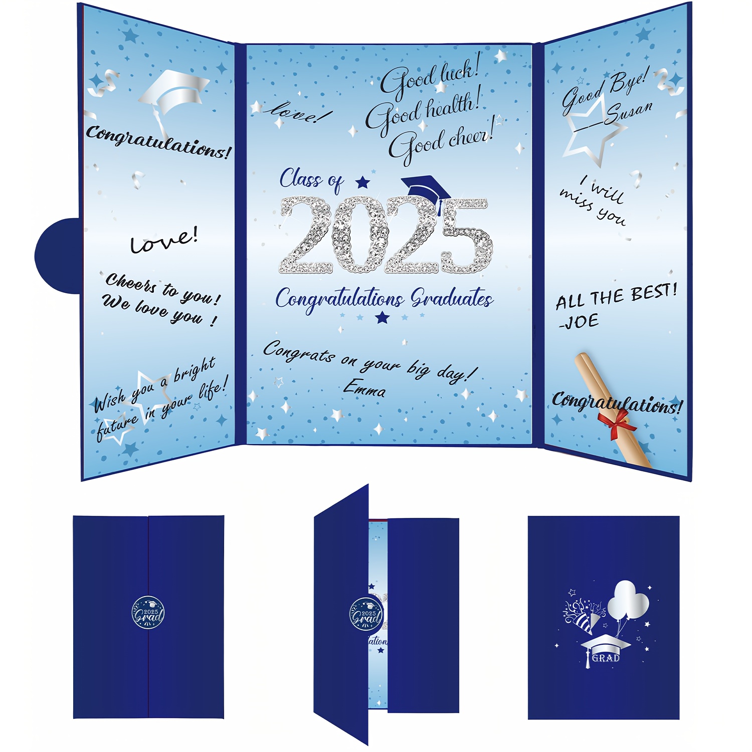 

1pc Blue Graduation Guestbook - To The - Design With Caps & , Perfect Gift For , Ideal For Graduation Party Decorations, Celebration Guestbook | Cover Design | Glitter Embellishments