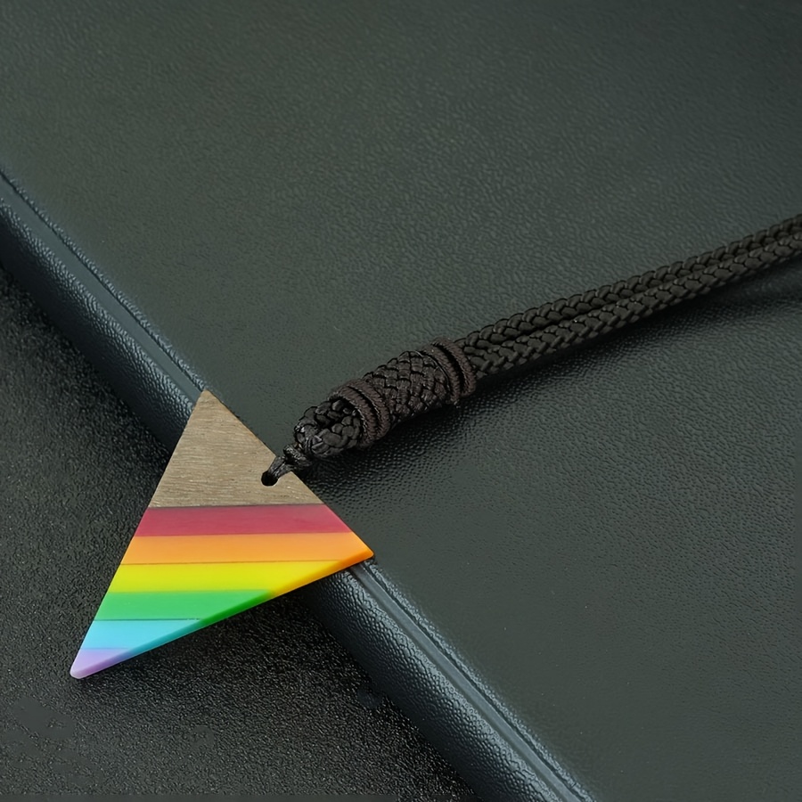 Rainbow Heart Triangle Long Pendant Rope Necklace