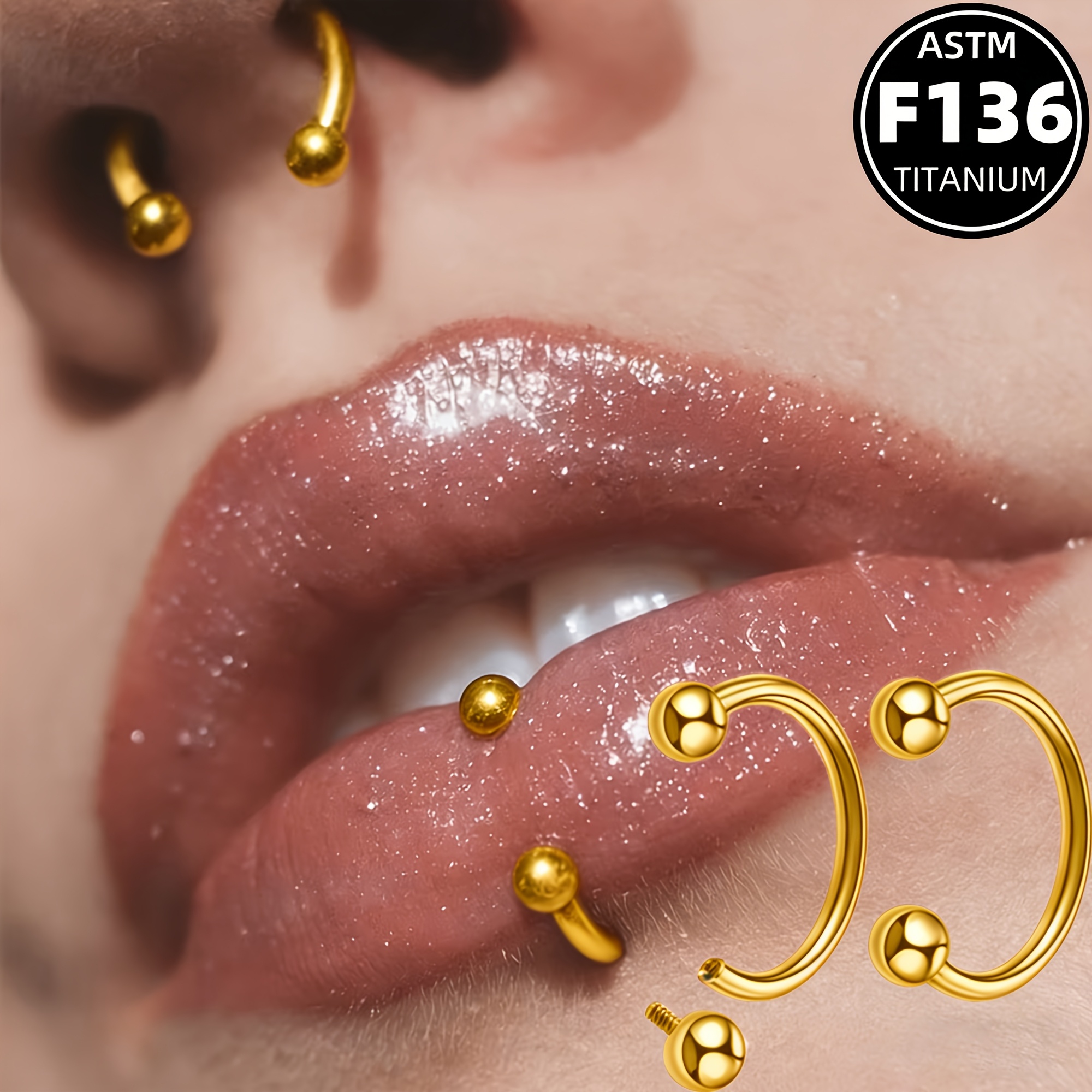 Image of 2pcs Internal Thread G23 Titanium Ball Horseshoe U-shaped Nose Ring/lip Ring, , Unisex Stackable Body Piercing Jewelry Gift