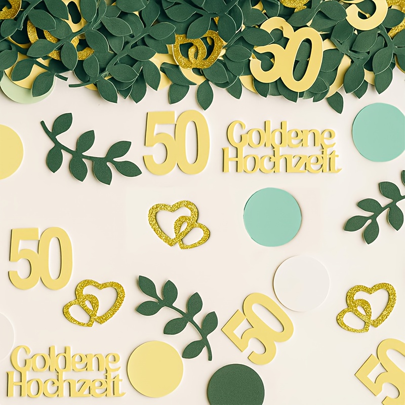 100pcs 50th Anniversary Confetti, Green Leaf Sequins, Glitter Decorations, Large Confetti For 50th Anniversary - Wedding Setup & 50th Birthday Decor