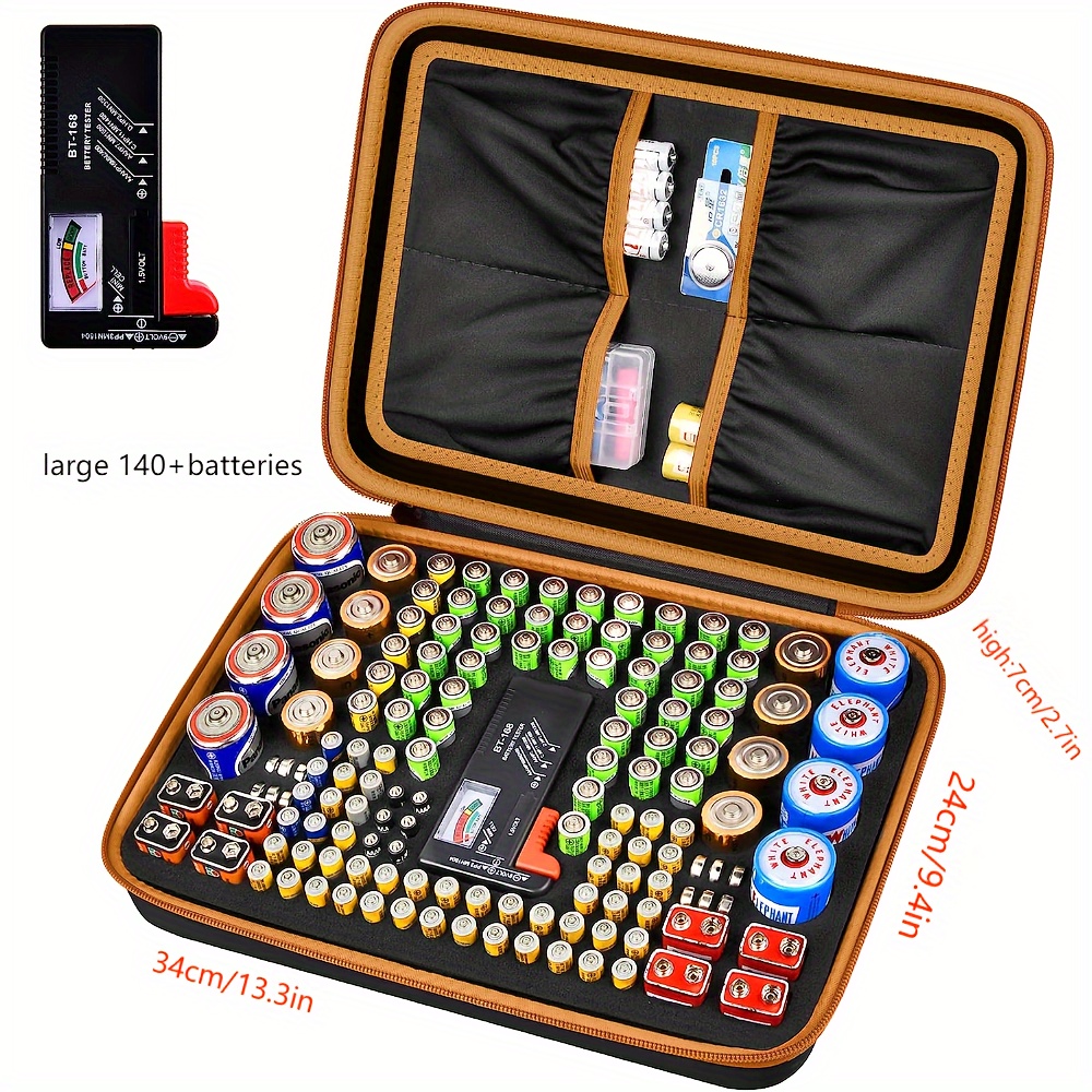 Battery Storage Organizer Carrying Case Bag, Holds 148 Batteries Aa Aaa C D  9v Button, Includes Lcd Battery Tester - Black - By Elitra Home,black :  Target
