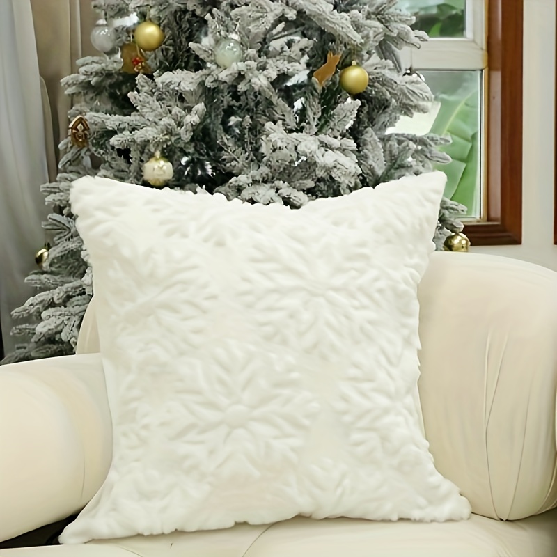 TEMU 12-month Universal Single Snowflake Plush Handmade Decorative Pillow Cover, Ideal For Sofa And Bedroom Living Room Decor, Featuring A Luxurious