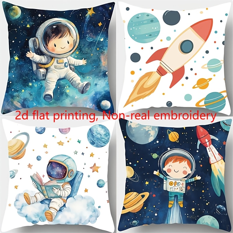 TEMU Set Of 4, Pillowcases With A Starry Background Featuring Designs Of , , Planets, And More, From Soft And Cozy Fabric. Each Measures 17.72 Inches