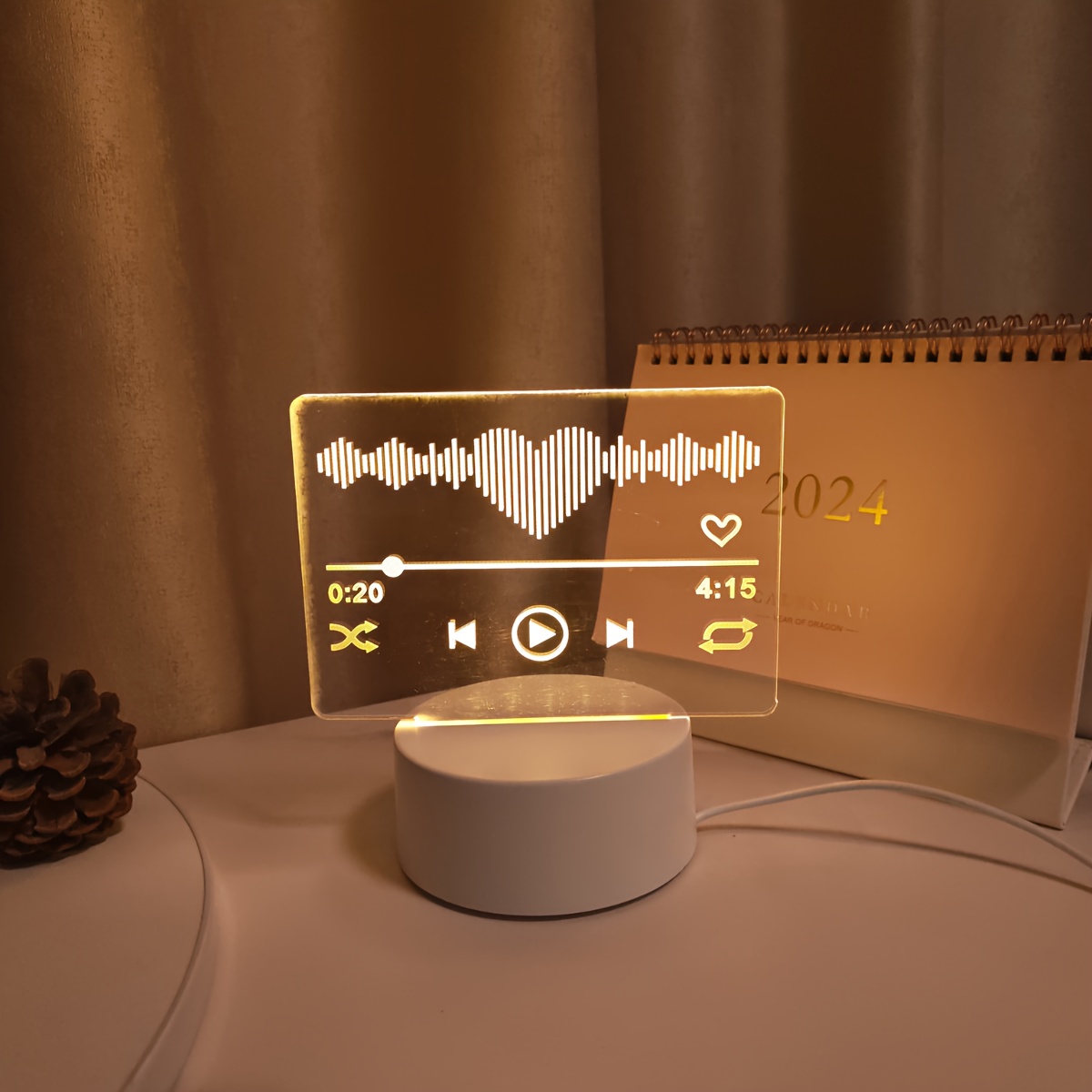 1pc Lámpara Nocturna 3D con Reproductor de Música, Control por Interruptor, Alimentación USB, Iluminación Monocromática Cálida, Ideal para Decorar Dormitorios, Estudios, Salas y Otros Espacios. Regalo Perfecto de Cumpleaños o Fiestas para Familiares y Amigos