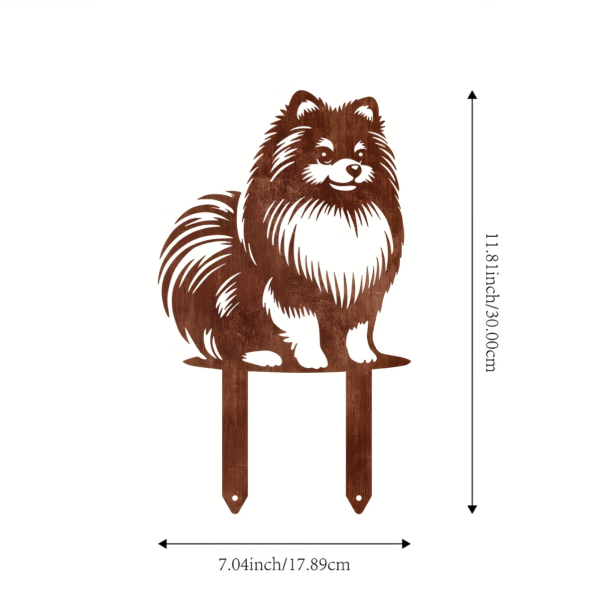 E-shop 1 Stück Rostiger Pomeranian Metall-Gartenstab – Langlebige Outdoor-Deko, 11,81 Zoll wetterfeste Metallschild für Gärten, Terrassen & Balkone,