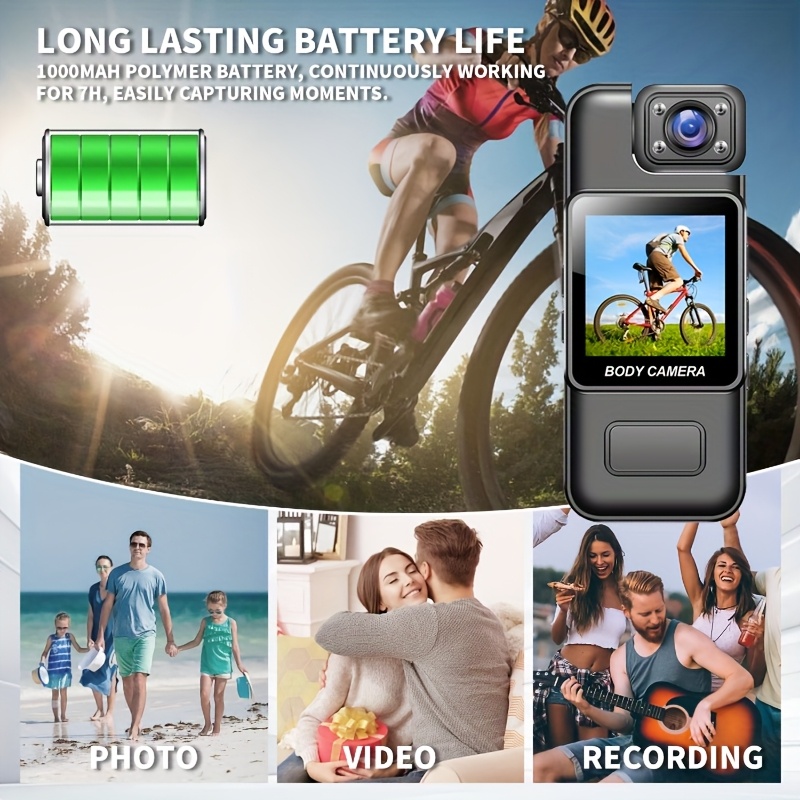 YIIYRY 1080P Full HD Outdoor Cycling Camera, Motorcycle Dashcam with Night Vision, One-Click Audio & Video Recording, 1000mAh Rechargeable Battery, Sleek Black Design - Perfect Christmas Gift (SD Card Not Included), Bike Camera for Cycling, Secure Clip Design