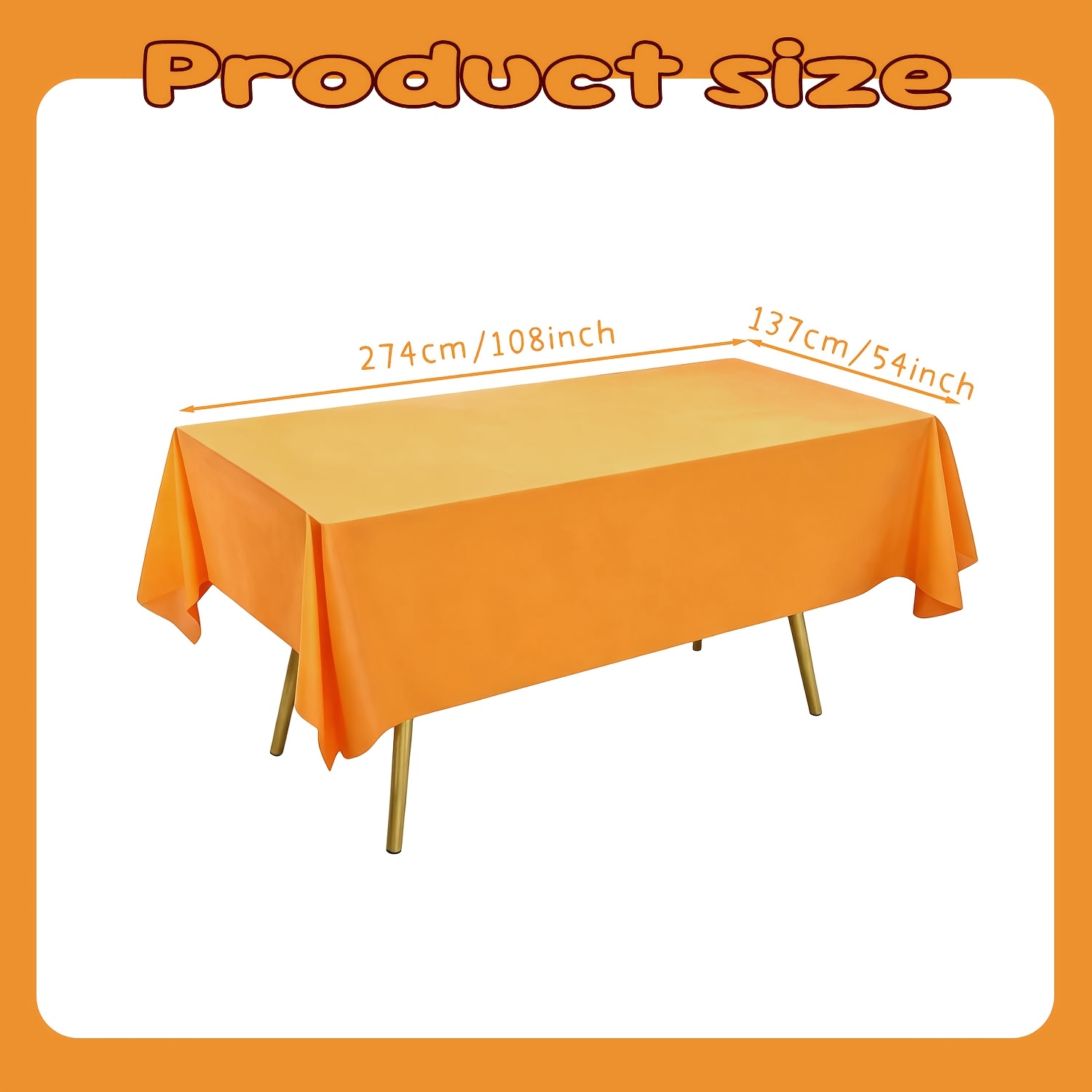 TEMU 1pc Solid Orange Rectangular Party Tablecloth, Easy Matte Solid Color Table Decor Cloth, Warm And Bright Tones, Suitable For Birthday Parties,