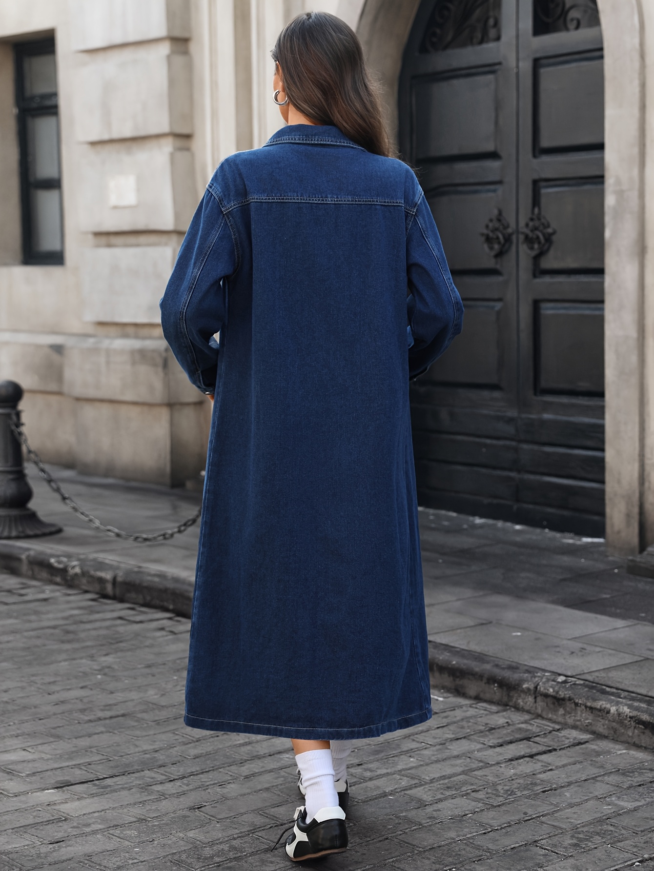 その他 [bagarch] LONG DENIM COAT extra long denim jacket coat women dark blue elegant trench - Temu
