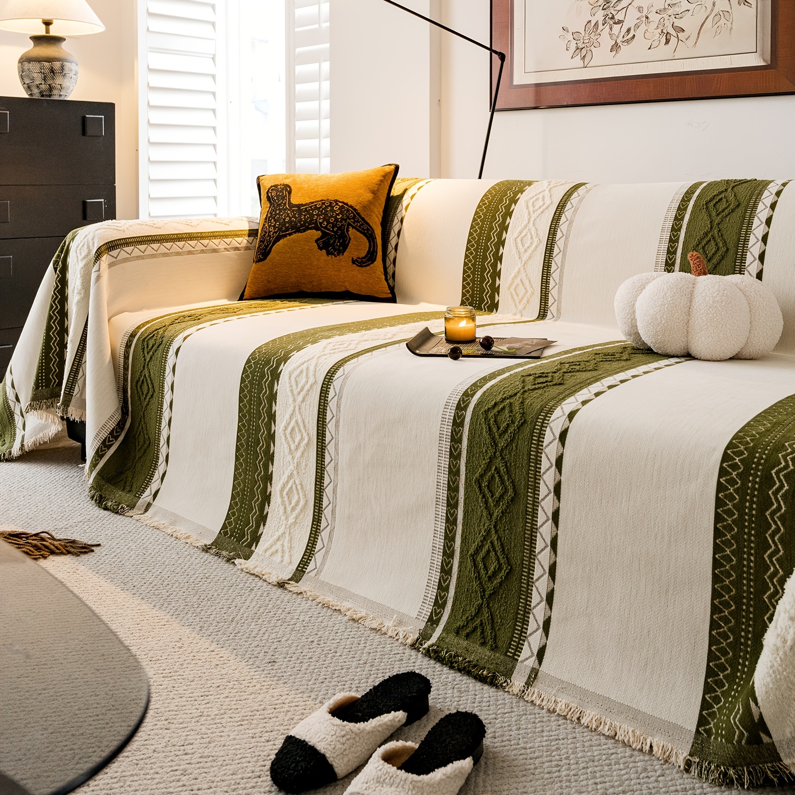 Wilderness Chenille & Faux Fur Blend Sofa Throw, Bohemian Style