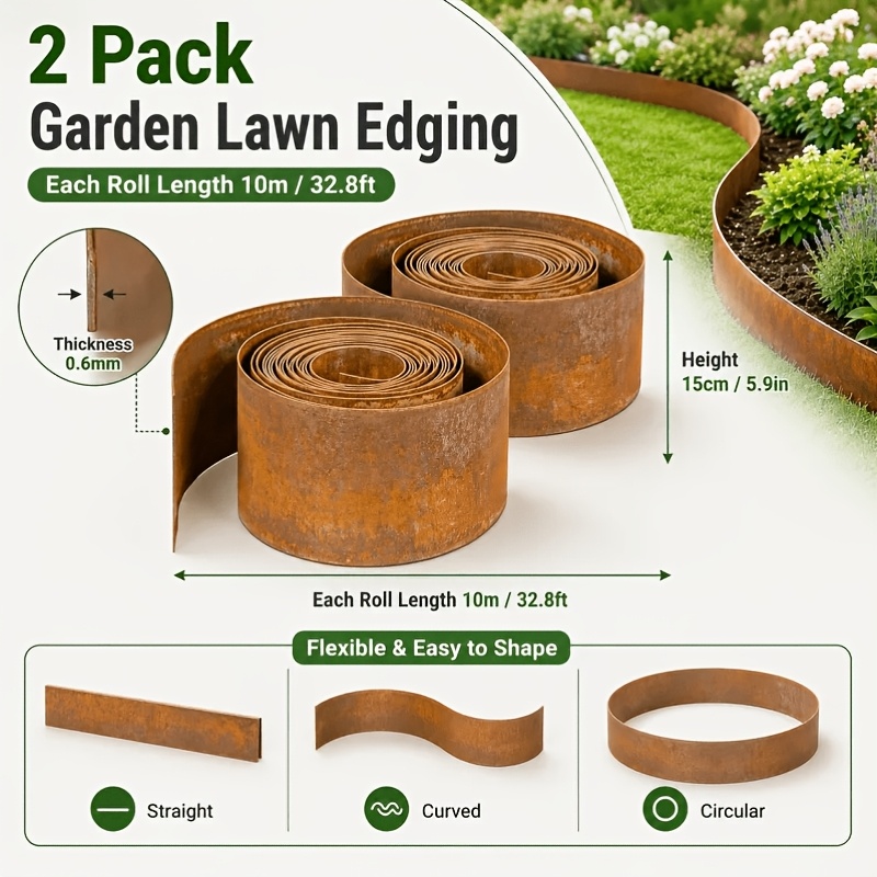 2 Rolls Garden Lawn Border Edging, Landscape Edging Strip For Flower Bed , Grass Border, Garden Path And Outdoor Landscaping