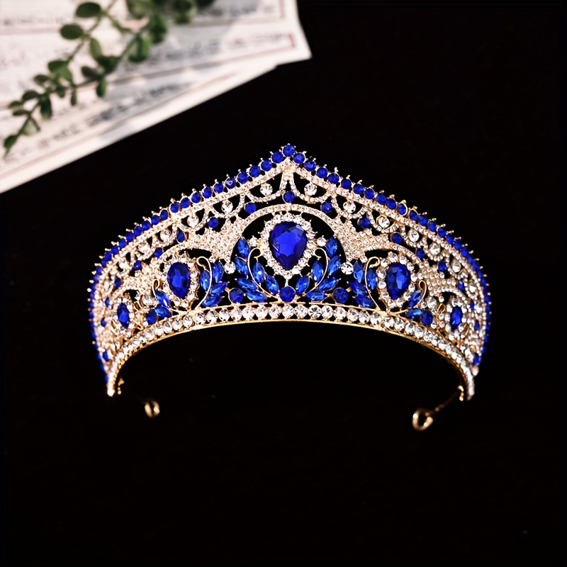 TEMU Tiara de Estilo Étnico con Cristales Azules y Corona Vintage Lujosa para Princesa Real - Accesorio de Cabello para Fiestas Adultos