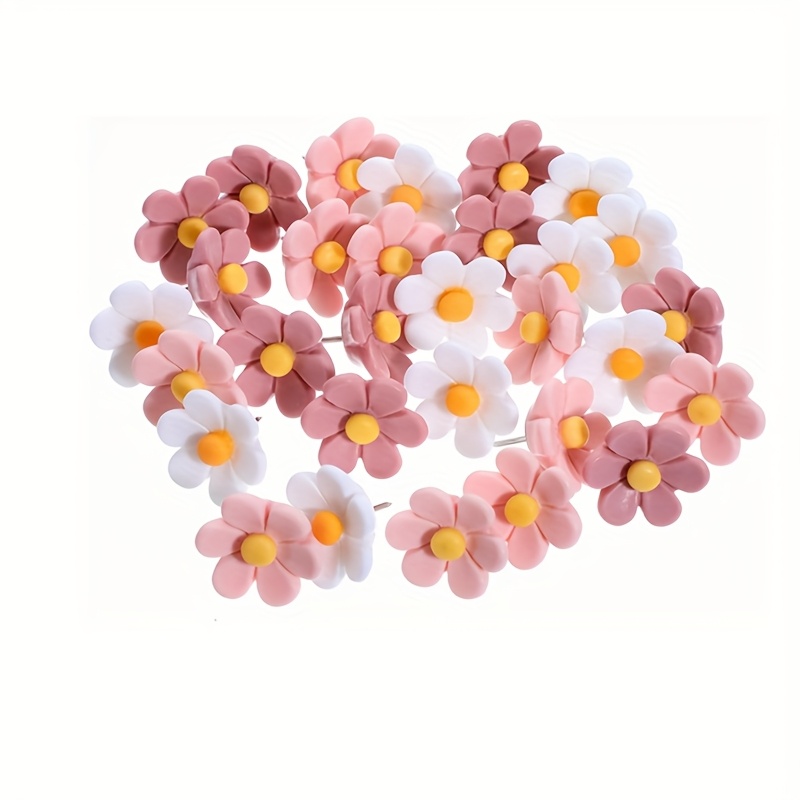 Image of Flower Push Pins 20pcs Cute Push Pins For Cork Board Pink Decorative Thumb Tacks Floral Push Pins For Bulletin Board Photo Wall Feature Wall Map Office School Or Home, Pink And White